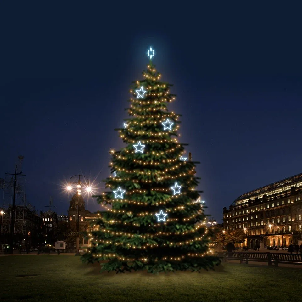 Kit d'éclairage LED pour arbres de Noël 12-14 m, blanc chaud avec décors blanc glacé DZ115S1
